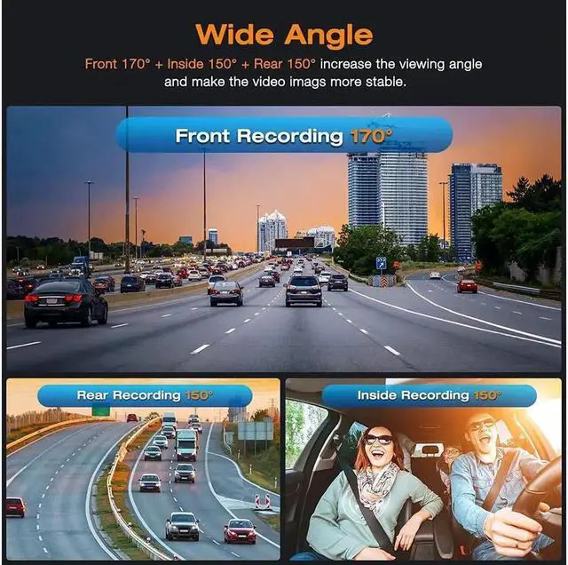 Alt view image 6 of 7 - 3 Channel Dash Cam 3 Channel 1080P+720P+720P Car Dvr Camera Driving Recorder,2.45Inch Car Camera,24/7 Parking Mode,Night Vision,Loop Recording,G-sensor,Seamless 1080P Video,HDR,Support 64GB Max