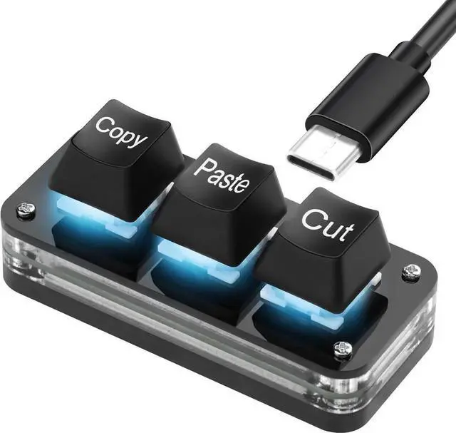 Main image of Mini 3-Key Cut Copy Paste Keyboard Programmable Keypads with LED Light Mechanical Hot Swap Macro Keyboard for Working and Gaming