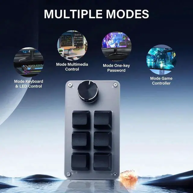 Alt view image 6 of 7 - Mini Macro Programmable Keyboard USB Mini 6 Key 1 Knob Mechanical OSU Gaming Keyboard RGB DIY Multi-Function Keyboard Compatible with Mac OS, Windows (Black)