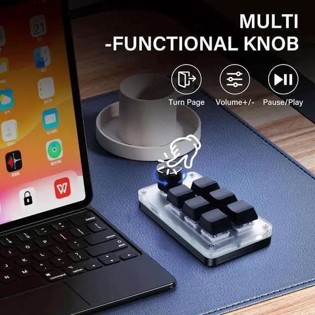 Alt view image 2 of 7 - Mini Macro Programmable Keyboard USB Mini 6 Key 1 Knob Mechanical OSU Gaming Keyboard RGB DIY Multi-Function Keyboard Compatible with Mac OS, Windows (Black)