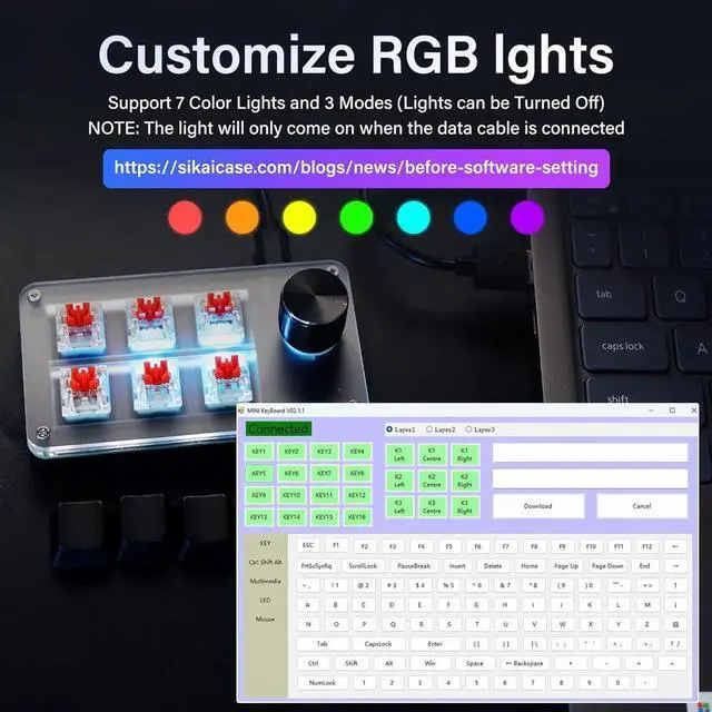 Alt view image 5 of 7 - Mini Macro Programmable Keyboard USB Mini 6 Key 1 Knob Mechanical OSU Gaming Keyboard RGB DIY Multi-Function Keyboard Compatible with Mac OS, Windows (Black)