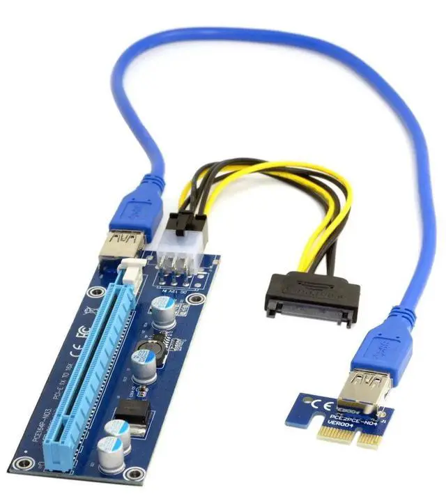Alt view image 5 of 7 - PCI-E 1x to 16x Mining Machine Enhanced Extender Riser Adapter with USB 3.0 & 6Pin Power Cable