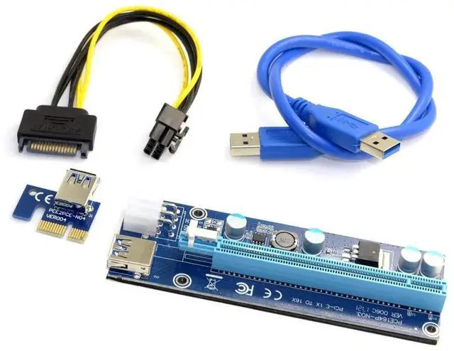 Alt view image 4 of 7 - PCI-E 1x to 16x Mining Machine Enhanced Extender Riser Adapter with USB 3.0 & 6Pin Power Cable