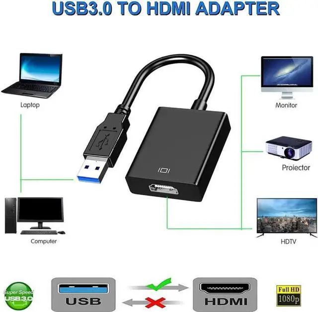Alt view image 7 of 7 - USB to HDMI Adapter USB 3.0/2.0 to HDMI 1080P/60Hz Multi-Display Graphics Converter Cable with Video Audio for Laptop PC Monitor Projector HDTV Compatible with Windows (Not Support Linux Vista)