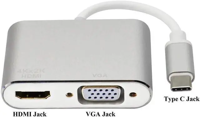 Alt view image 2 of 7 - USB Type C to HDMI+VGA Adapter, 2 in 1 4K UHD Dual Screen Display for MacBook Pro 2019, Samsung S8/9, Note8, HUAWEI Mate 10(15cm/6inch)(VGA+HDMI)