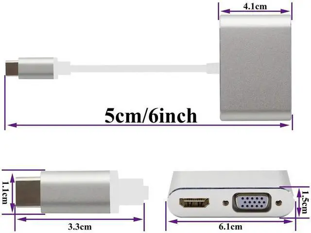 Alt view image 3 of 7 - USB Type C to HDMI+VGA Adapter, 2 in 1 4K UHD Dual Screen Display for MacBook Pro 2019, Samsung S8/9, Note8, HUAWEI Mate 10(15cm/6inch)(VGA+HDMI)