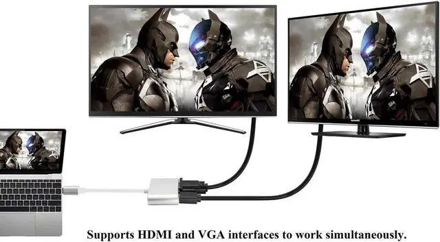 Alt view image 6 of 7 - USB Type C to HDMI+VGA Adapter, 2 in 1 4K UHD Dual Screen Display for MacBook Pro 2019, Samsung S8/9, Note8, HUAWEI Mate 10(15cm/6inch)(VGA+HDMI)