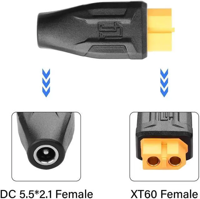 Alt view image 3 of 7 - 2 Pack XT60 to DC5521 Adapter XT60 to DC 5.5mm X 2.1mm Wireless for TS100 Soldering Iron, FPV Monitor Power,Drone (XT60 Female to DC Female)