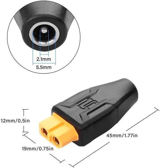 Alt view image 2 of 7 - 2 Pack XT60 to DC5521 Adapter XT60 to DC 5.5mm X 2.1mm Wireless for TS100 Soldering Iron, FPV Monitor Power,Drone (XT60 Female to DC Female)