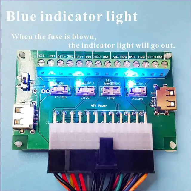 Alt view image 5 of 6 - PSU Breakout Board ATX Power Supply DC 12V 5V 3.3V Splitter Module Desktop Adapter to USB A Hub Connector Computer Power Source Multi Port Output DIY Parent Child Electronic Kit with High Current Fuse