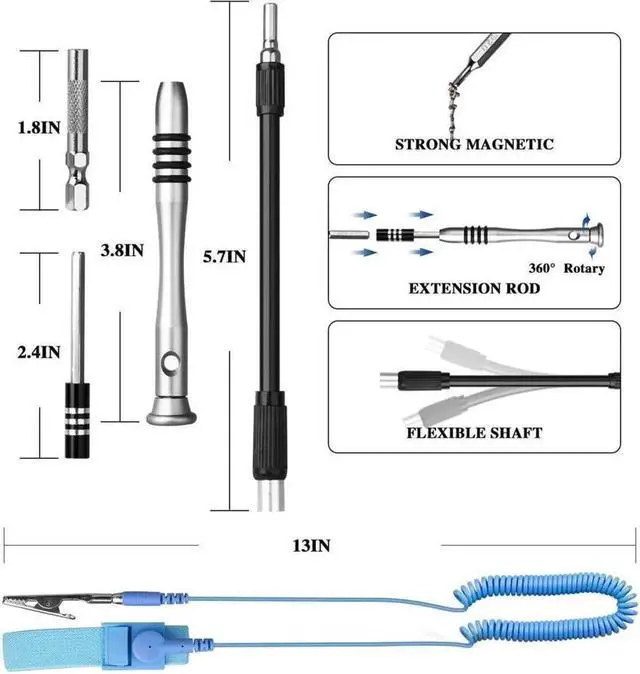 Alt view image 2 of 7 - Precision Screwdriver Set Professional Electronics Repair Tool Kit 60 in 1 Magnetic Screwdriver Bits for PC, With Anti Static Wrist Band