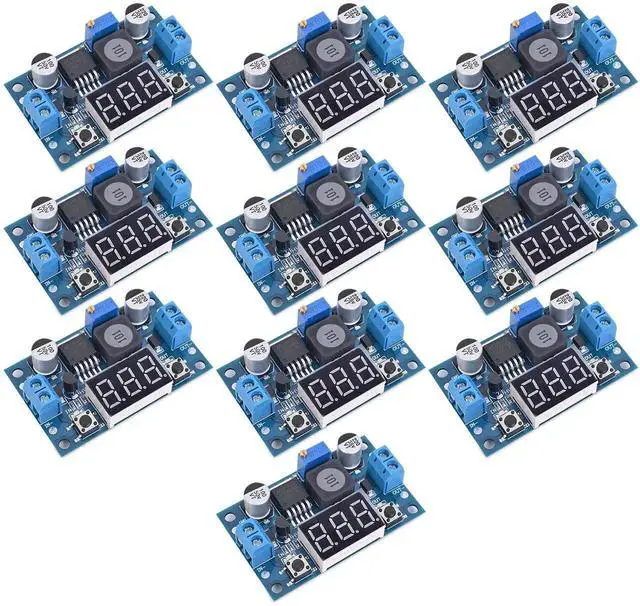 Main image of LM2596 Adjustable DC-DC Step-Down Buck Converter Module with LED Voltmeter Display, Voltage Regulator 4.0-40V Input to 1.25-37V Output Power Supply Module (Pack of 10)