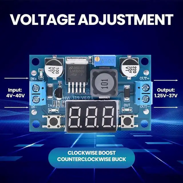 Alt view image 5 of 7 - LM2596 Adjustable DC-DC Step-Down Buck Converter Module with LED Voltmeter Display, Voltage Regulator 4.0-40V Input to 1.25-37V Output Power Supply Module (Pack of 10)
