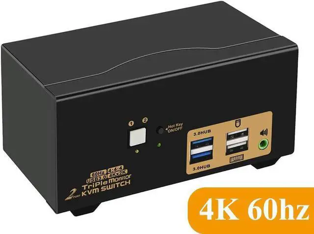 Alt view image 4 of 7 - USB 3.0 HDMI KVM Switch Triple Monitor 2 Port Extended Display 4K 60Hz with Cables and Audio 923HUA-3