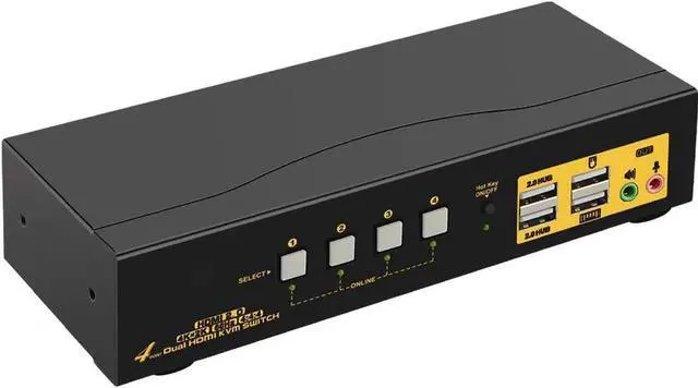 Main image of HDMI KVM Switch 4 Port Dual Monitor 4K 60Hz, 4x2 PC Monitor Keyboard Mouse Selector with Audio and 2 USB 2.0 HUB