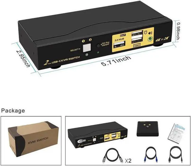 Alt view image 6 of 7 - 4K@60Hz 2 Port USB C KVM Switch with Audio, Dual Port USB-C KVM Switcher for 2 Computers/Mac/Mobile Sharing 1 Monitor, Keyboard and Mouse Support Most Operate System
