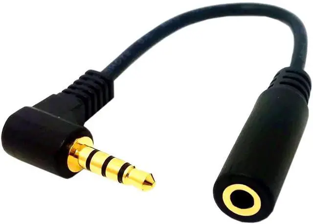 Main image of 4 Pole 3.5mm 90 Degree Right Angle Audio Cable Male to 3.5mm Female Aux Cord TRRS Stereo Audio Cable Headset Extension Cable Support Mic 12 inch
