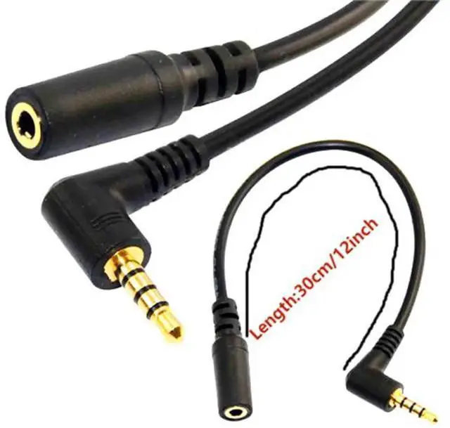 Alt view image 3 of 6 - 4 Pole 3.5mm 90 Degree Right Angle Audio Cable Male to 3.5mm Female Aux Cord TRRS Stereo Audio Cable Headset Extension Cable Support Mic 12 inch