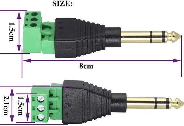 Alt view image 6 of 7 - 6.35mm Screw Terminal Block Connector 1/4" inch TRS Male Plugs to 3 Pin/Way Female Bolt Screw Terminals Pluggable AUX Audio Microphone/Speaker Wire,Keyboard,Mixer,Solderless Converter(2 Pack)