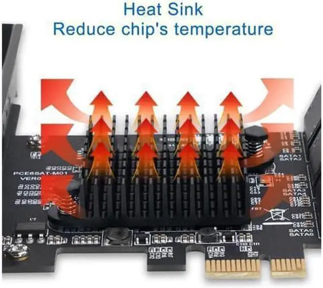 Alt view image 4 of 7 - PCIe SATA Card 6 Port with 6 SATA Cables and a SATA Power Splitter Cable, 6 Gb/s PCIe SATA Controller Expression Card with Low Profile Bracket, Boot as System Disk Support 6 SATA 3.0 Devices