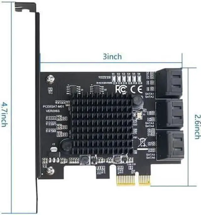 Alt view image 3 of 7 - PCIe SATA Card 6 Port with 6 SATA Cables and a SATA Power Splitter Cable, 6 Gb/s PCIe SATA Controller Expression Card with Low Profile Bracket, Boot as System Disk Support 6 SATA 3.0 Devices
