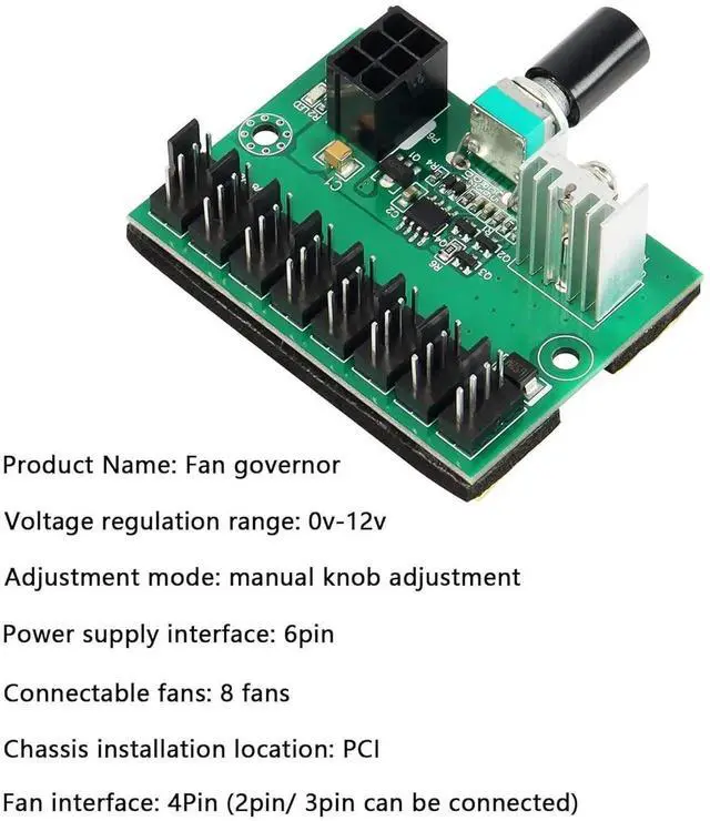 Alt view image 5 of 7 - Chassis Fan Pressure Regulating Governor, 2 Pin 3 Pin 4 Pin Fan Adapter PWM PC Chassis Cooling Fan Hub,8 Way Splitter 12V Speed Controller with 6 Pin Power Port(8 Way
