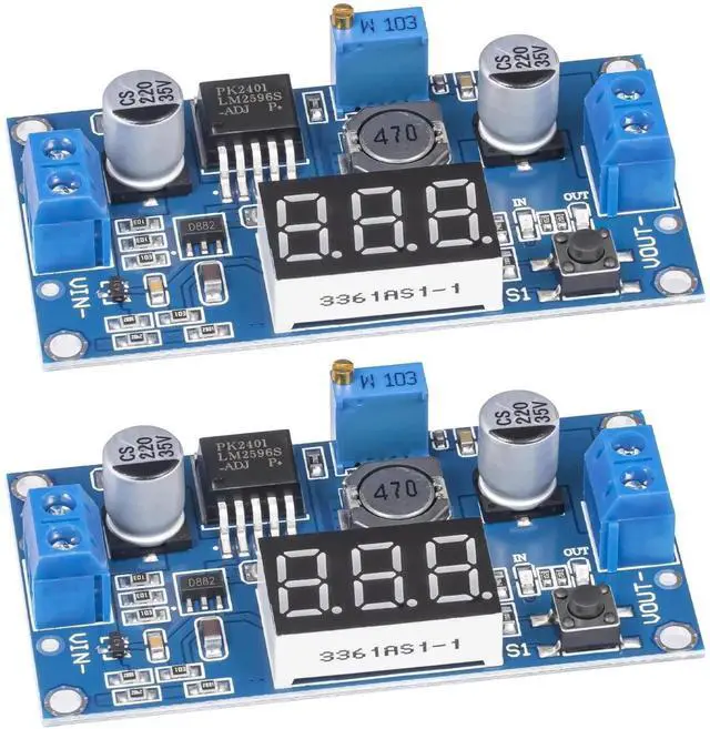 Main image of LM2596 LM2596S DC-DC Buck Converter Voltage Regulator Adjustable 4.0-40V to 1.25-37V 2A Power Supply Module with LED Voltmeter Display (Pack of 2)