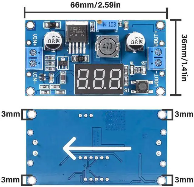 Alt view image 5 of 5 - LM2596 LM2596S DC-DC Buck Converter Voltage Regulator Adjustable 4.0-40V to 1.25-37V 2A Power Supply Module with LED Voltmeter Display (Pack of 2)