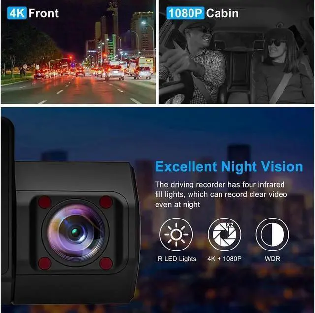 Alt view image 6 of 7 - Real 4K 5G WiFi Dual Dash Cam with WiFi GPS,2160P Car Camera with Free App,UHD 4K+1080P Driving recorder,2.45Inch Car Camera,24/7 Parking Mode,Night Vision,Loop Recording,G-sensor,Support 256GB