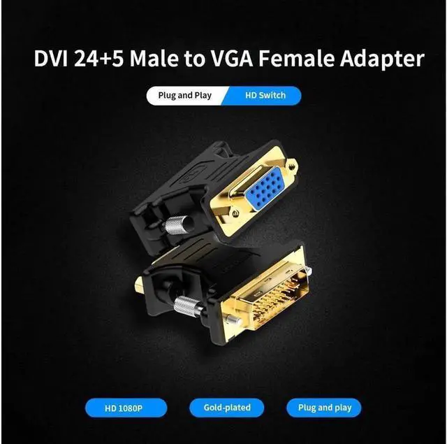 Alt view image 2 of 5 - DVI to VGA Adapter DVI 24+5 Male to VGA Female Converter 1080P HD Gold-plated Adapter for PC Displayer Projector