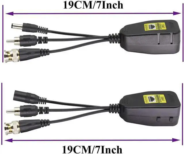 Alt view image 7 of 7 - BNC to RJ45 Transmitter Transceiver DC Power Passive Audio Video Balun HD-CVI/TVI/AHD/CVBS with DC Jack for 720P-1080P 3MP 4MP 5MP 8MP CCTV Security DVR Surveillance Camera System(19cm/4Pairs)