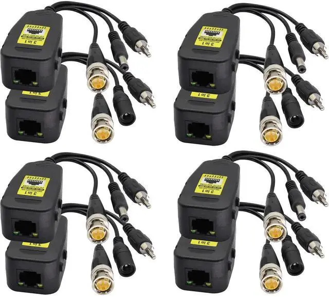 Main image of BNC to RJ45 Transmitter Transceiver DC Power Passive Audio Video Balun HD-CVI/TVI/AHD/CVBS with DC Jack for 720P-1080P 3MP 4MP 5MP 8MP CCTV Security DVR Surveillance Camera System(19cm/4Pairs)