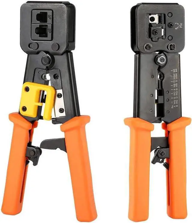 Alt view image 6 of 6 - RJ45 Crimp Tool Pass Through Cat5 Cat5e Cat6 Crimping Tool for RJ45/RJ12 Regular and End-Pass-Through CAT5e Connectors with 50PCS Connectors, 50PCS Covers and Network Wire Stripper