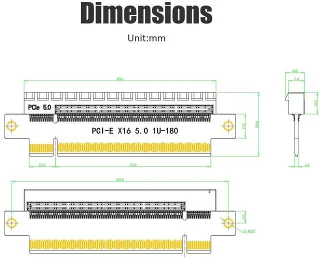 Alt view image 7 of 7 - PA17 PCIe 5.0 X16 Riser Adapter Card, Straight and Low-Profile for 1U/2U Server Installation