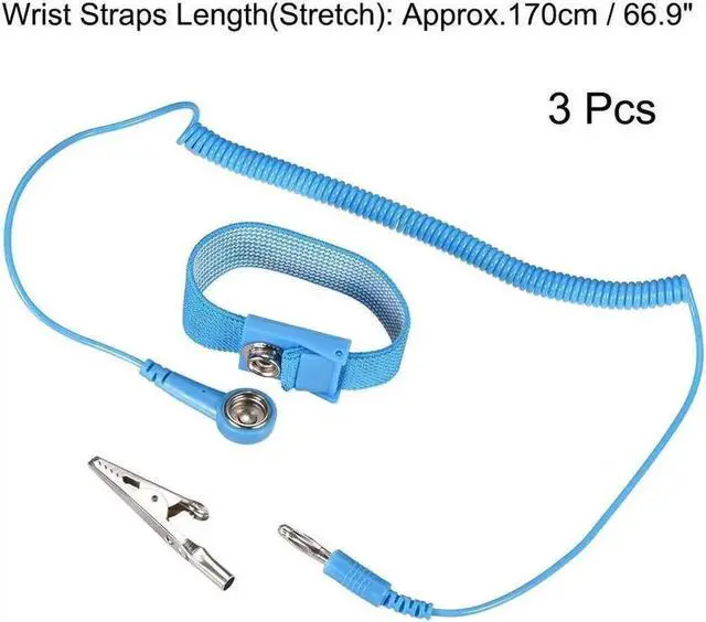 Main image of Anti Static Wrist Straps, ESD Components, Stainless Steel Magnetic Tray Grounding Wire Alligator Clip 3pcs