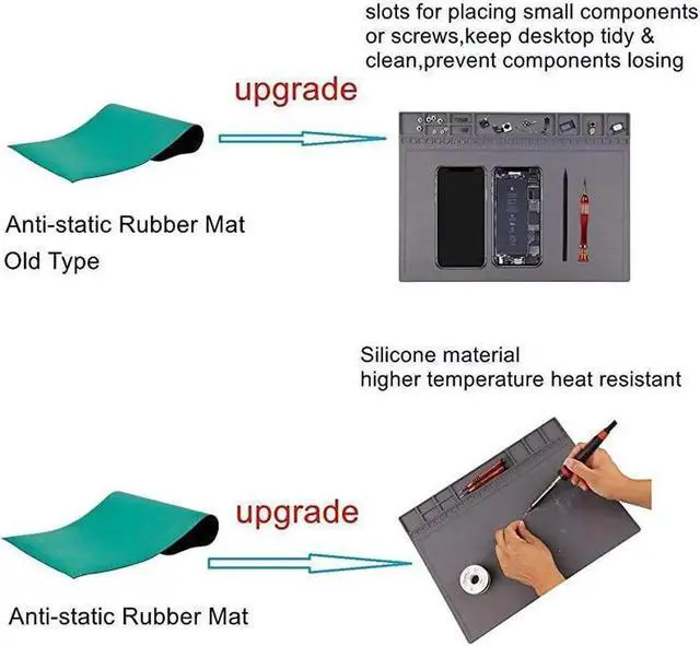 Alt view image 6 of 6 - Anti-Static Mat ESD Safe for Electronic Includes ESD Wristband and Grounding Wire, Silicone Soldering Repair Mat 932°F Heat Resistant for iPhone iPad iMac, Laptop, Computer, 15.9 x 12 Grey