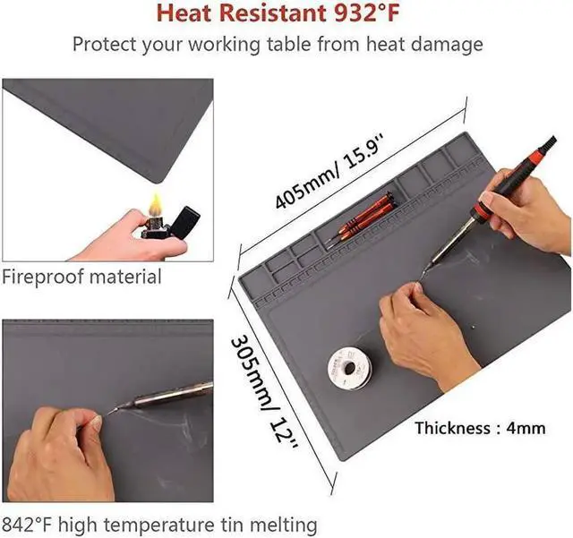 Alt view image 5 of 6 - Anti-Static Mat ESD Safe for Electronic Includes ESD Wristband and Grounding Wire, Silicone Soldering Repair Mat 932°F Heat Resistant for iPhone iPad iMac, Laptop, Computer, 15.9 x 12 Grey