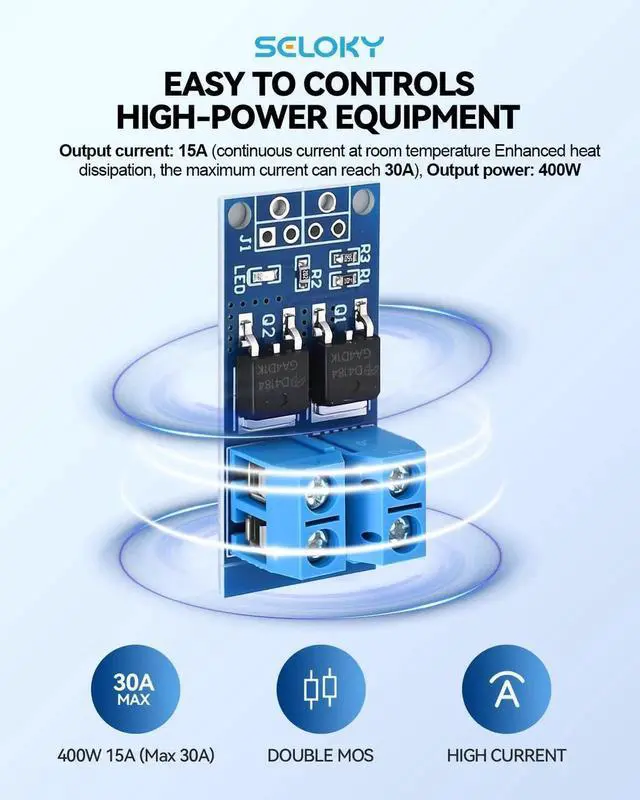 Alt view image 3 of 7 - 6PCS Dual High-Power MOSFET Trigger Switch Drive Module 0-20KHz PWM Adjustment Electronic Switch Control Board Motor Speed Controller Lamp Brightness Control, DC 5V-36V 400W, 15A (Max 30A)