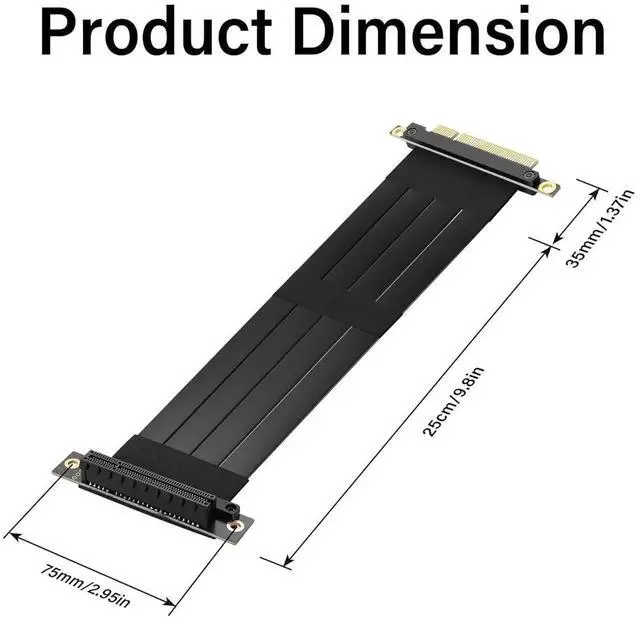 Alt view image 7 of 7 - PCIe 3.0 X8 Extension Cable PCI-E 8X Male to Female Riser Cable 25CM (90 Degree Female)