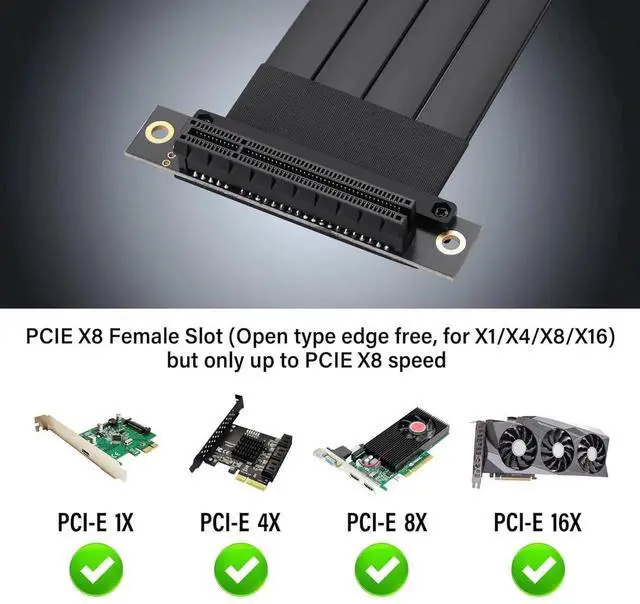 Alt view image 5 of 7 - PCIe 3.0 X8 Extension Cable PCI-E 8X Male to Female Riser Cable 25CM (90 Degree Female)