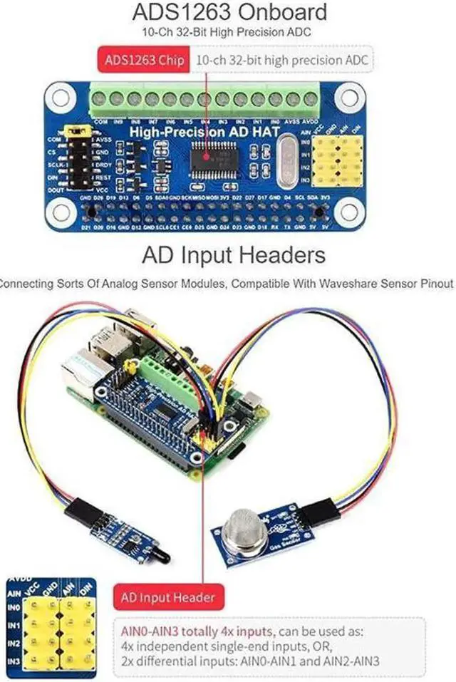 Alt view image 5 of 7 - High-Precision Ad Hat For Raspberry Pi 4B/3B+/3B/2B/Zero/W/Zero Wh Jetson Nano Expansion Board With Ads1263 10-Channel 32-Bit High Precision Adc 24-Bit Auxiliary Adc
