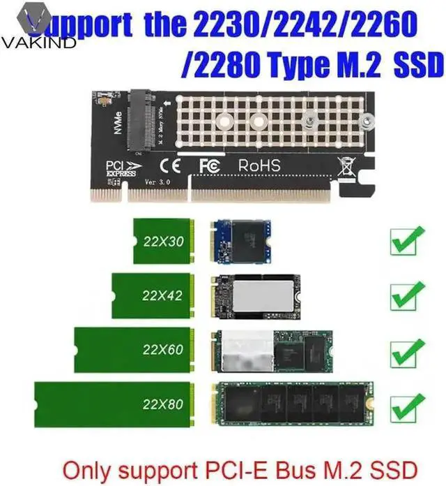 Alt view image 6 of 6 - 100x41mm M.2 NVMe SSD NGFF to PCIE 3.0 PCI Express X16/X4 Expansion Card Adapter M Key Interface with Heatsink Heat Sink