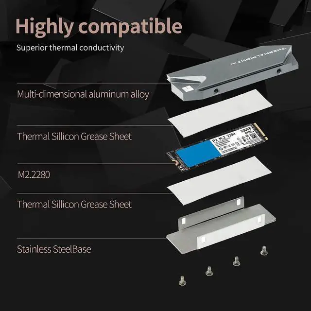 Alt view image 5 of 6 - Thermalright M.2 2280 Ssd Nvme Heatsink Cooler Double-Sided Heat Sink Alloy Aluminum With Silicone Thermal Pad For Laptop Pc Pcie Nvme Ssd