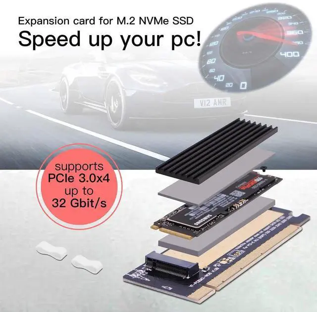 Alt view image 4 of 6 - NVME PCIe Adapter, M.2 NVME SSD to PCI Express Adapter with Heat Sink Support PCIe x4 x8 x16 Slot,Support M.2 SSD 2230 2242 2260 2280