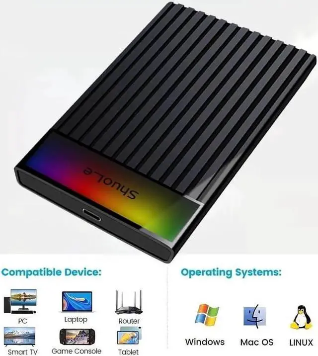 Alt view image 3 of 7 - 2.5" External Hard Drive Enclosure with RGB Light USB 3.2 to SATA III Adapter Supports 2.5 Inch SSD/HDD Box for 9.5mm 7mm Hard Disk Case Compatible with To-sh-iba S-a-m-s-u-n-g WD, Xbox PC TV