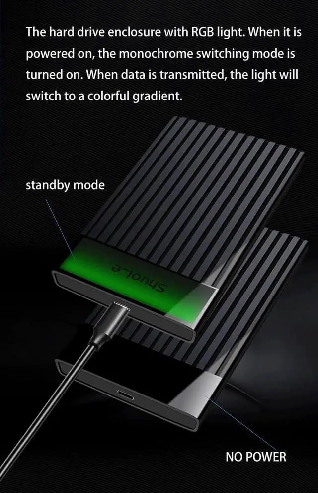 Alt view image 4 of 7 - 2.5" External Hard Drive Enclosure with RGB Light USB 3.2 to SATA III Adapter Supports 2.5 Inch SSD/HDD Box for 9.5mm 7mm Hard Disk Case Compatible with To-sh-iba S-a-m-s-u-n-g WD, Xbox PC TV