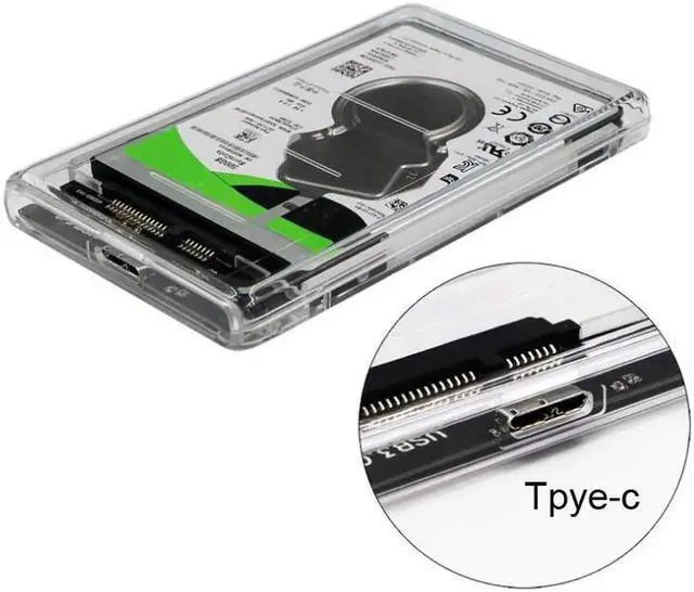 Alt view image 5 of 7 - 2.5" External Hard Drive Enclosure, SATA III to USB Type-C for HDD/SSD - Tool Free Installation, Transparent Design, Supports UASP and up to 2TB - Clear
