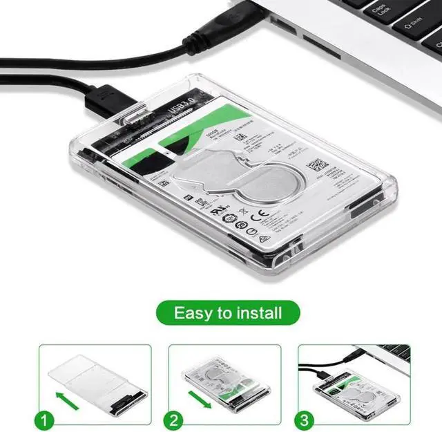 Alt view image 6 of 7 - 2.5" External Hard Drive Enclosure, SATA III to USB Type-C for HDD/SSD - Tool Free Installation, Transparent Design, Supports UASP and up to 2TB - Clear