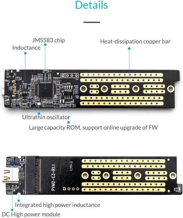Alt view image 4 of 7 - Highwings M.2 SSD Enclosure for M.2 NVMe SSD,M.2 NVME to USB3.1 Type-C GEN2 10GBPS Enclosure M.2 NVME SSD Adapter M Key Portable Enclosure for Intel 660p/Samsung 970 EVO/Samsung970 Pro NVME SSD-Blue