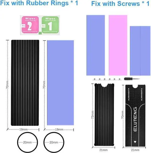 Alt view image 5 of 5 - ELUTENG M.2 2280 Heatsink, Double-Sided Heat Sink Alloy Aluminum NGFF NVME Cooling Sink with 4 Thermal Conductivity Silicone Pads M.2 SSD Cooler Set for 2280 M.2 SSD